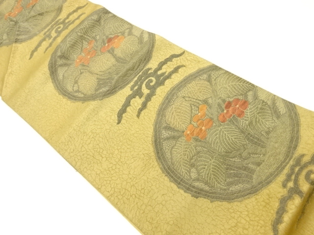 本場筑前博多丸文に草花模様織出し名古屋帯